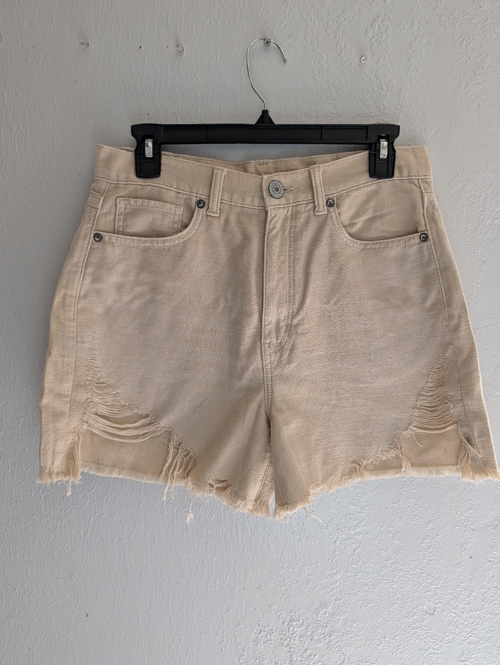 American Eagle Outfitters Cream Distressed Denim Shorts